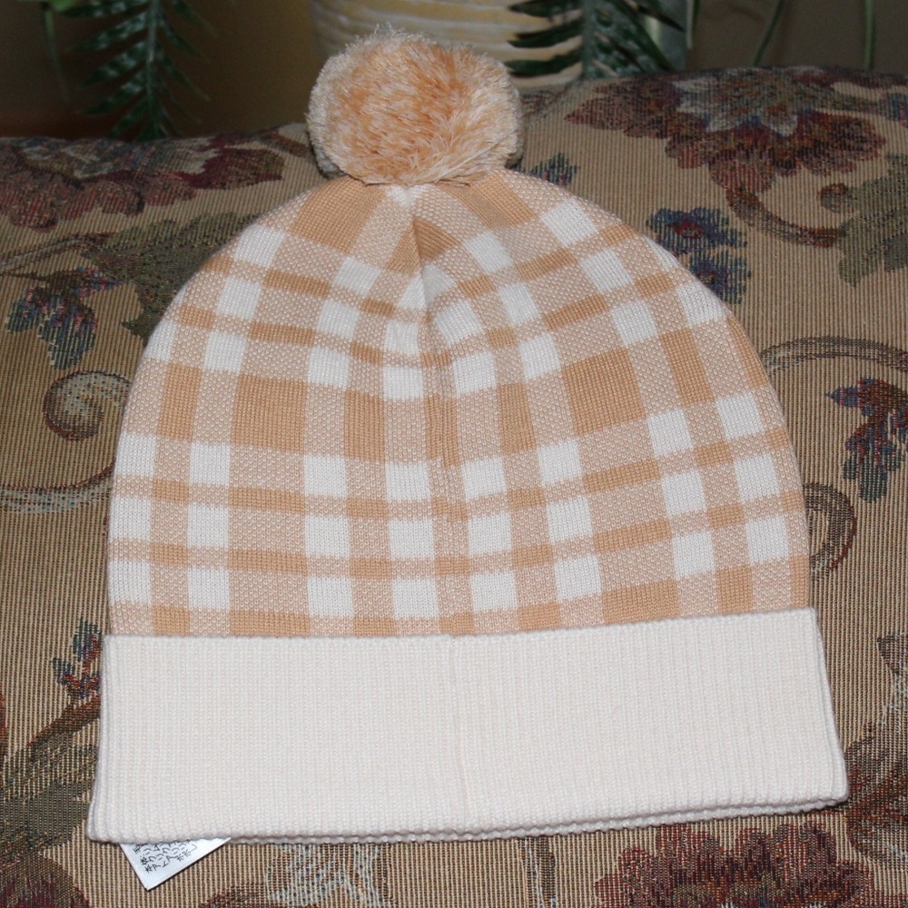 Coach Plaid Pom Hat Caramel